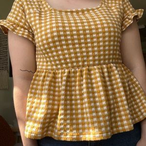 Madewell Square Neck Gingham Peplum Top